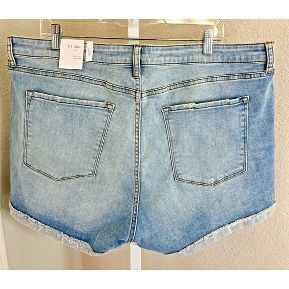 STS BLUE Molly Womens Blue Jean Denim Shorts Size 35 / 20 High Waist Distressed - Picture 2 of 11